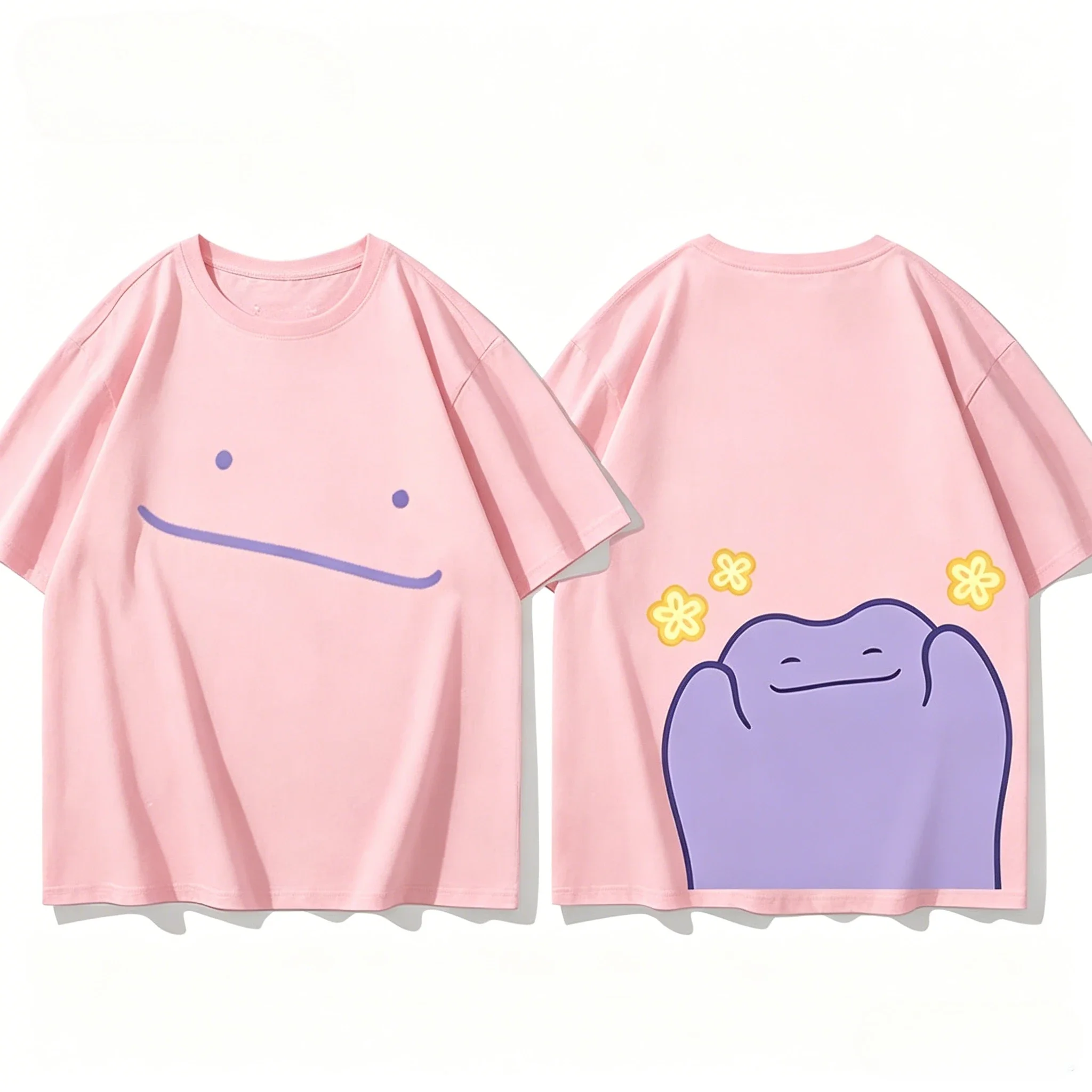 Herren-T-Shirts mit süßem lila Frosch-Motiv, Druck vorne und hinten, lockerer O-Ausschnitt, lässige Sommer-Kurzarm-T-Shirts – Detail 5