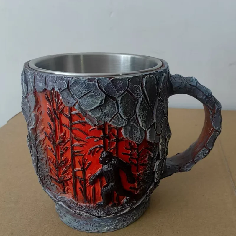 

Rustic Camping Drinkware Rustic Appeal Drinkware Sasquatch Forest Fires Mug 3d Bark Texture Cup for Coffee Lovers Adventure