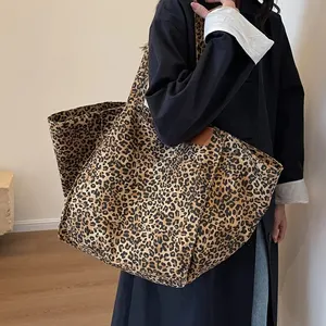 Kanvas çanta, leopar desenli vintage, büyük kapasiteli, omuzdan askili çanta, moda, okul, iş, alışveriş, alışveriş çantası 6 Büyük satış, çanta kadın promosyonu-no. 4