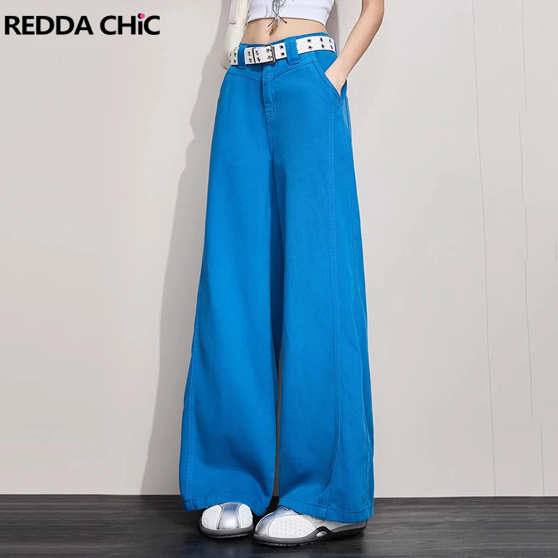 

ReddaChic Women Barrel Wide Leg Jeans Trendy New In Klein Blue Plain High Rise Clean Fit Denim Pants Going Out Everyday Wear