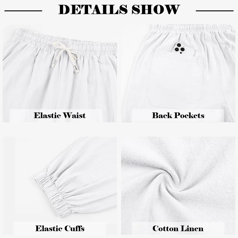 Europäische und amerikanische Freizeithose für Herren: Sommerliche Strand-Leinenhose in Übergröße mit Bündchen am Knöchel – Detail 10