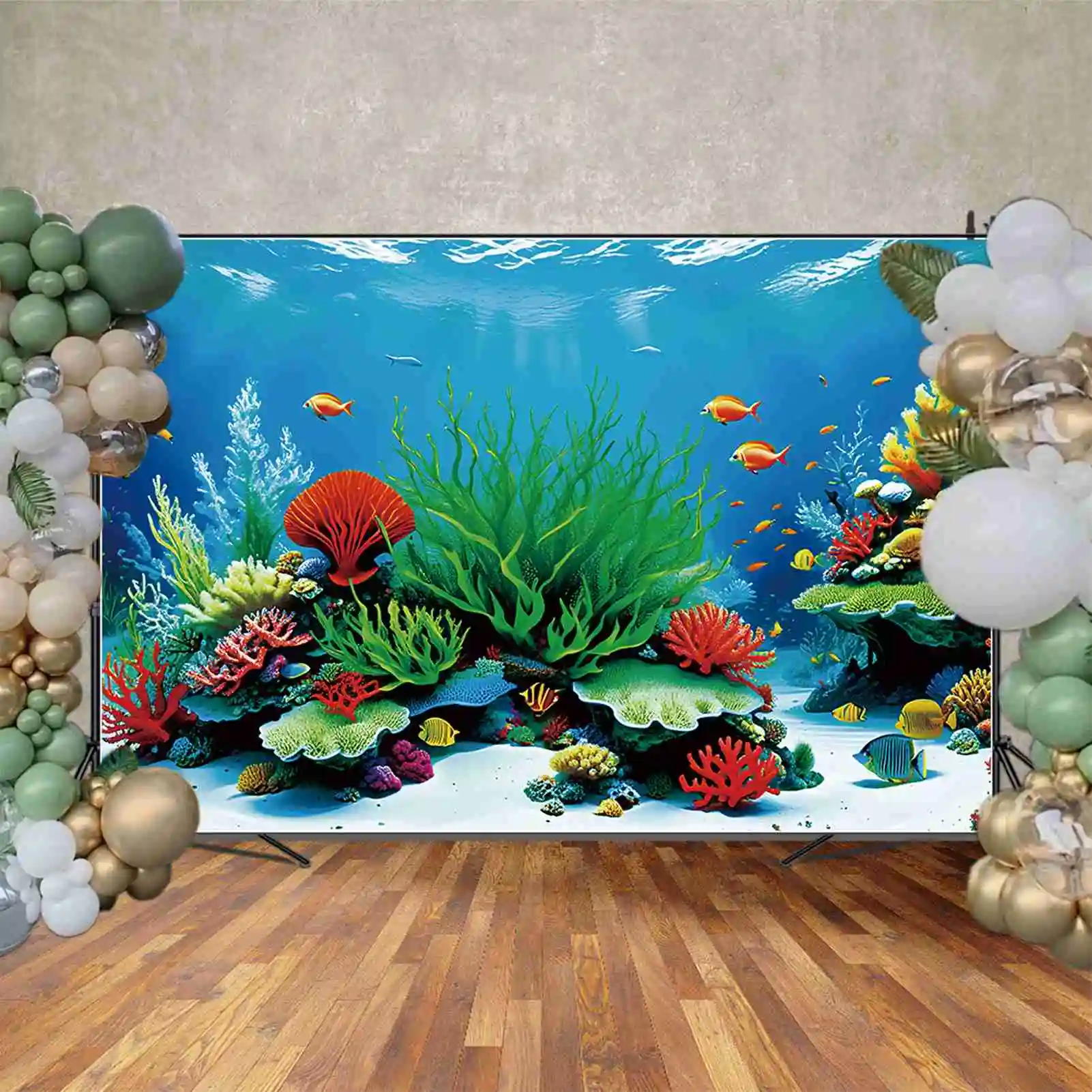 MOON.QG Summer Undersea Birthday fondali ragazza Red Coral Grass Wall Aquarium Background decorazione personalizzata per feste puntelli per fotochiamate