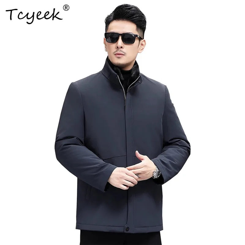 Tcyeek Natural Fur Coat Mens Warm Winter Clothes Cozy Mink Real Fur Coat High Quality Mid-length Male's Jacket Parka Men Roupas