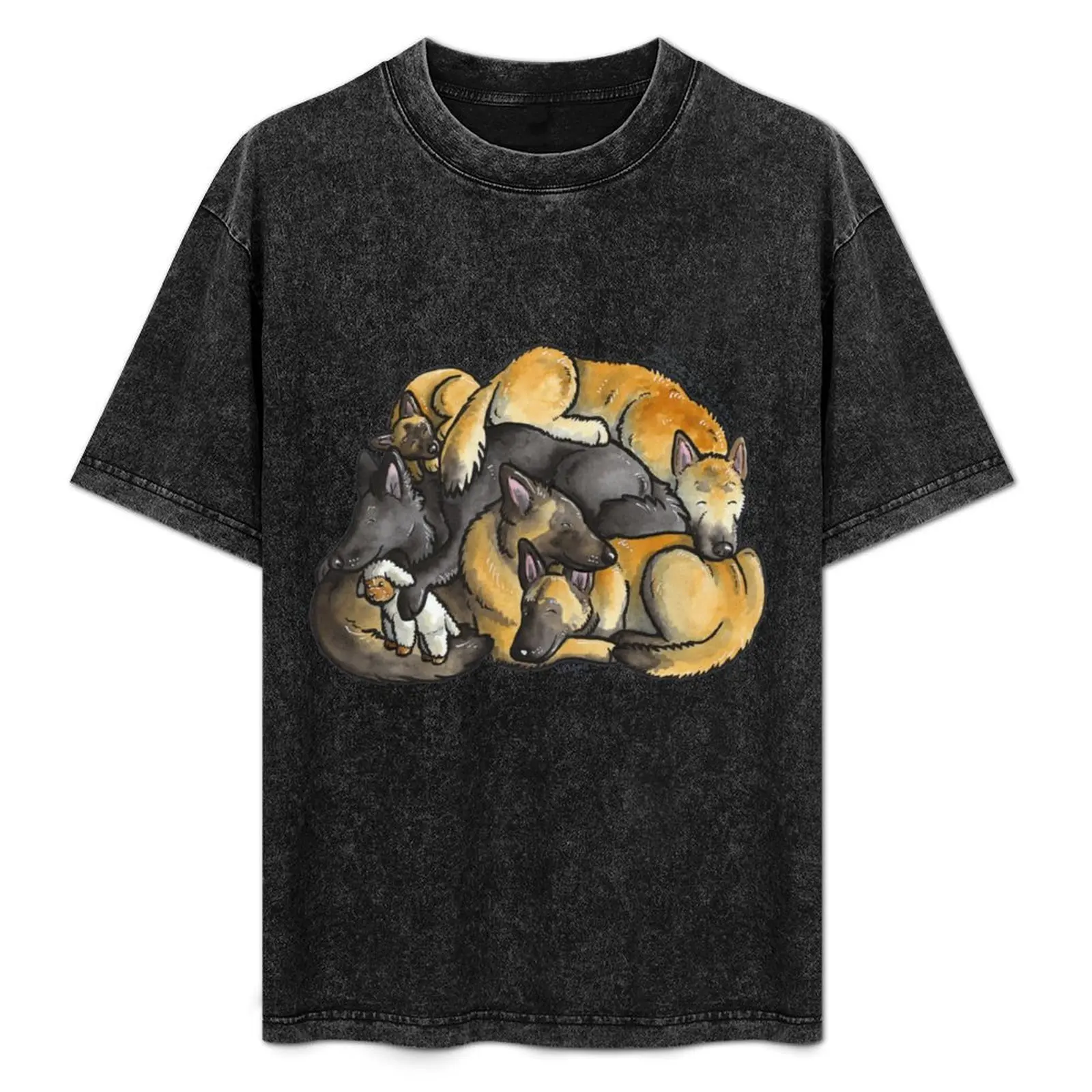 Sleeping pile of Belgian Shepherd dogs T-Shirt Big Size Crew Neck T-Shirt
