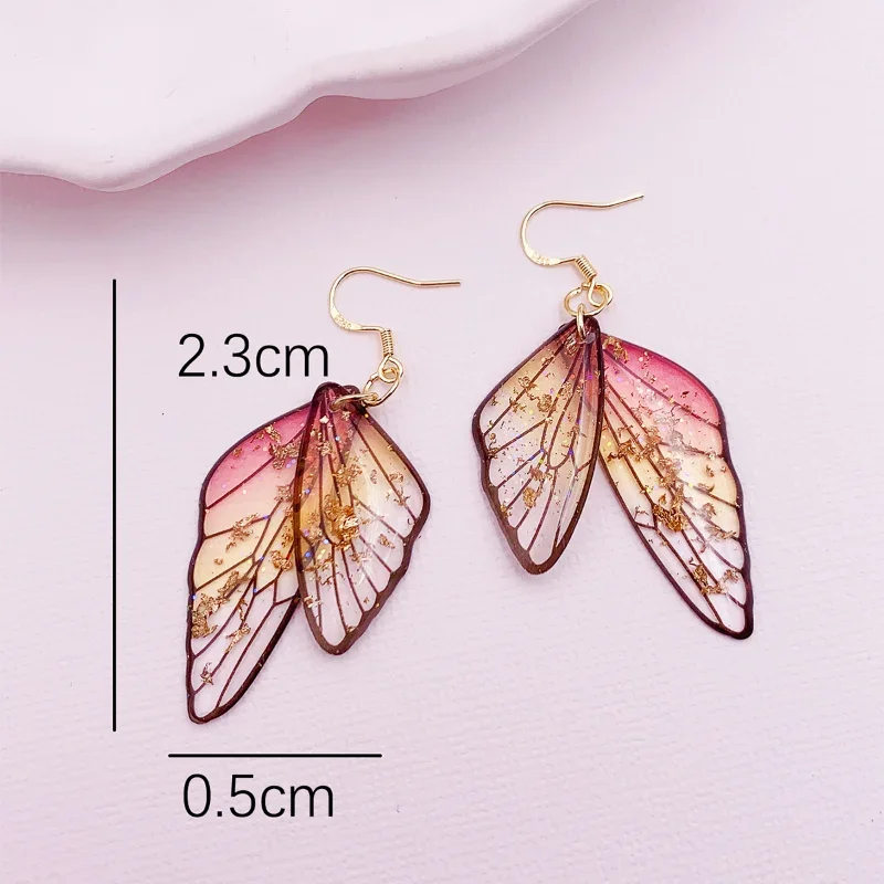 Minar Fantasy Clear Gradient Color Resin Wings Drop Earrings for Women Wholesale Copper Rhinestone Butterfly Pendant Earring