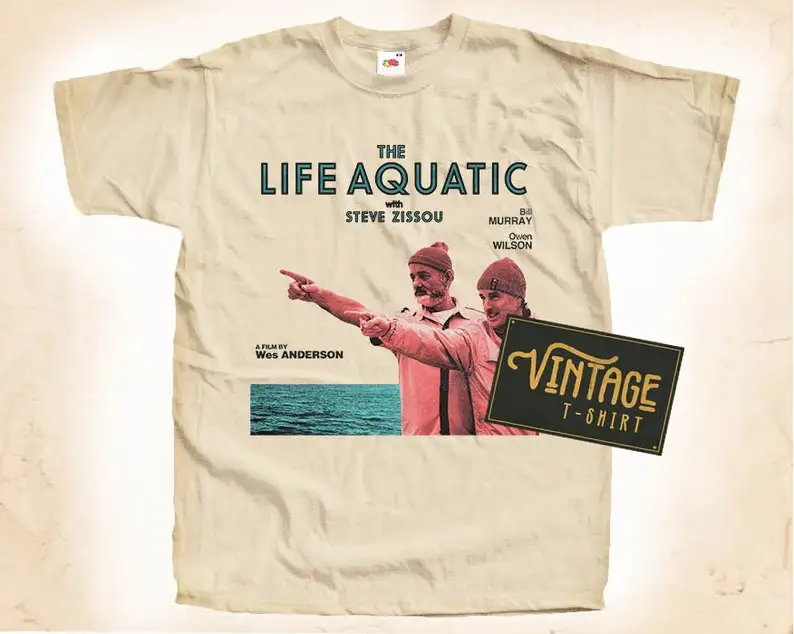 

The Life Aquatic with Steve Zissou V2 T shirt Tee Natural Vintage Cotton Movie Poster Beige All Sizes