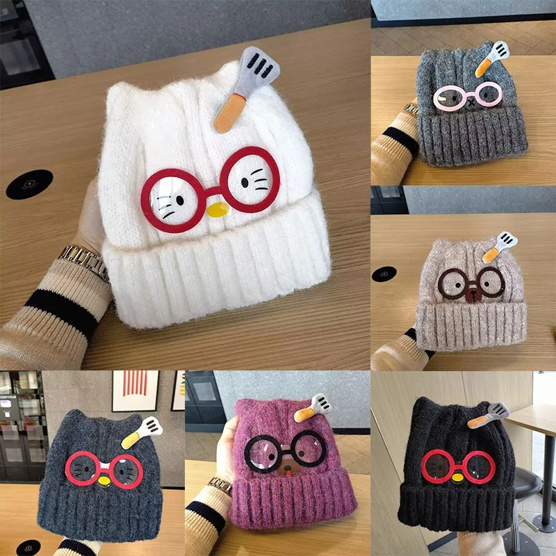 

Hello Kitty Kids Ribbed Knitted Beanie Hats for Girls Boys Casual Toddlers Windproof Cap Baby Photography Props Accessories Gift
