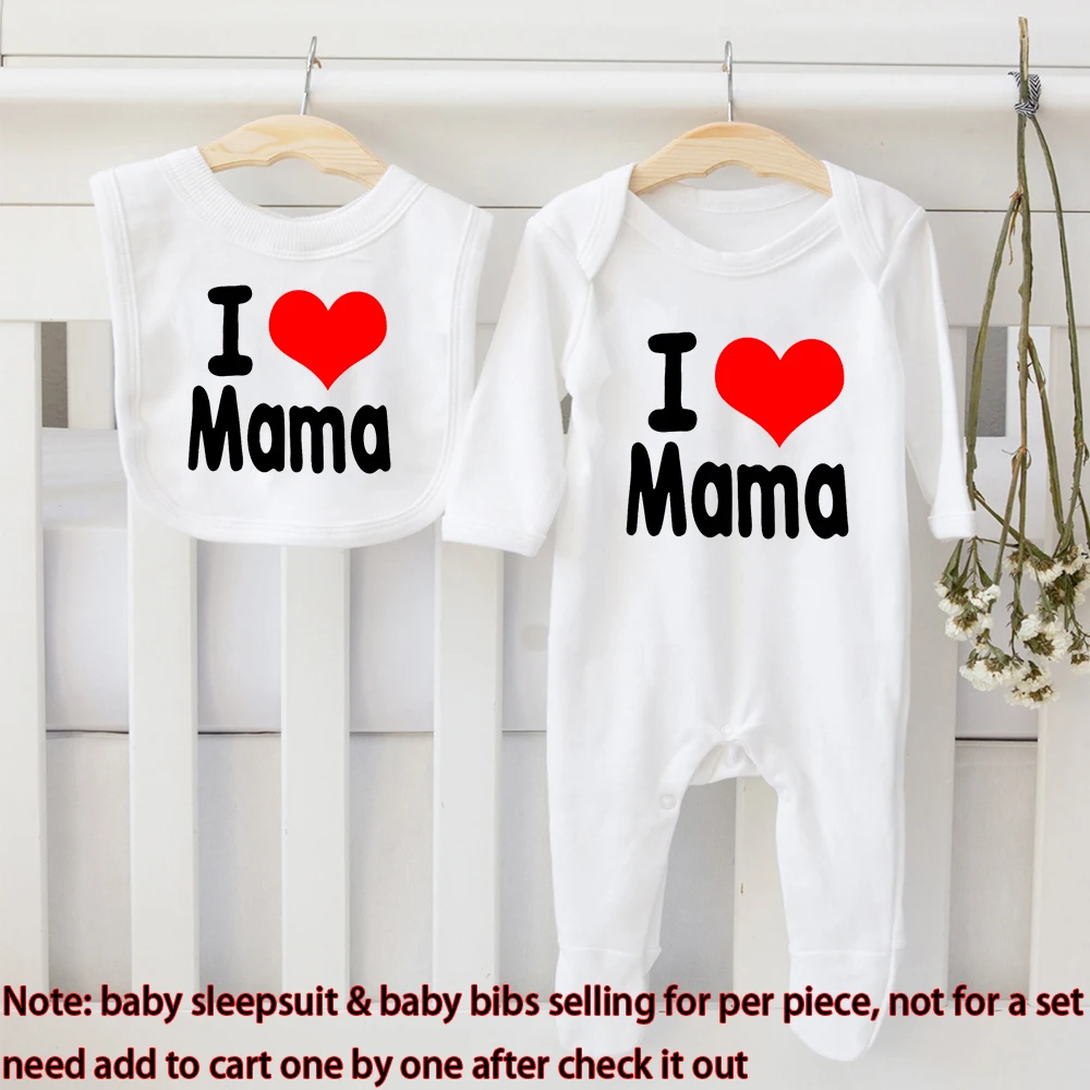 I Love Mama & I Love Papa Baby Sleepsuit & Bib Baby Shower Gift Infant Keepsake Toddler Infant Coming Home Outfits