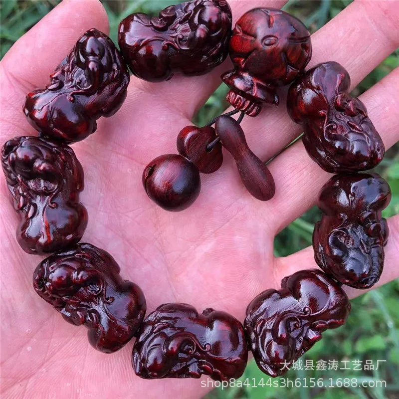 Carving Pixiu Horn Rosewood High Density Pi Xiu Bracelet Pendant Chain Accessories