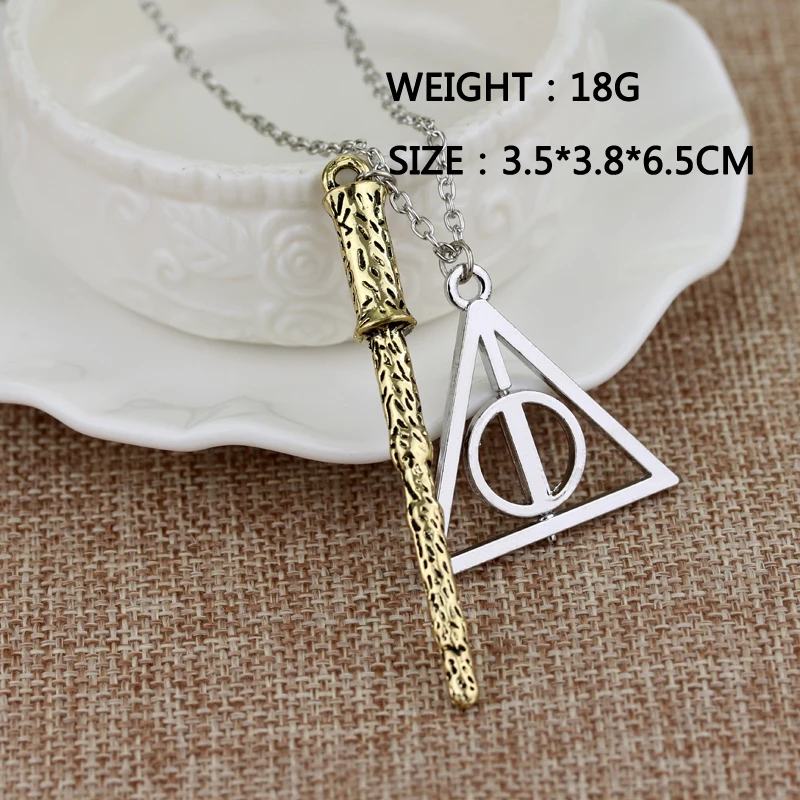 Deathly Hallows Triangle & Magic Wand Necklace - Vintage Creative Movie Character Pendant Accessory for Friends Gift view 6
