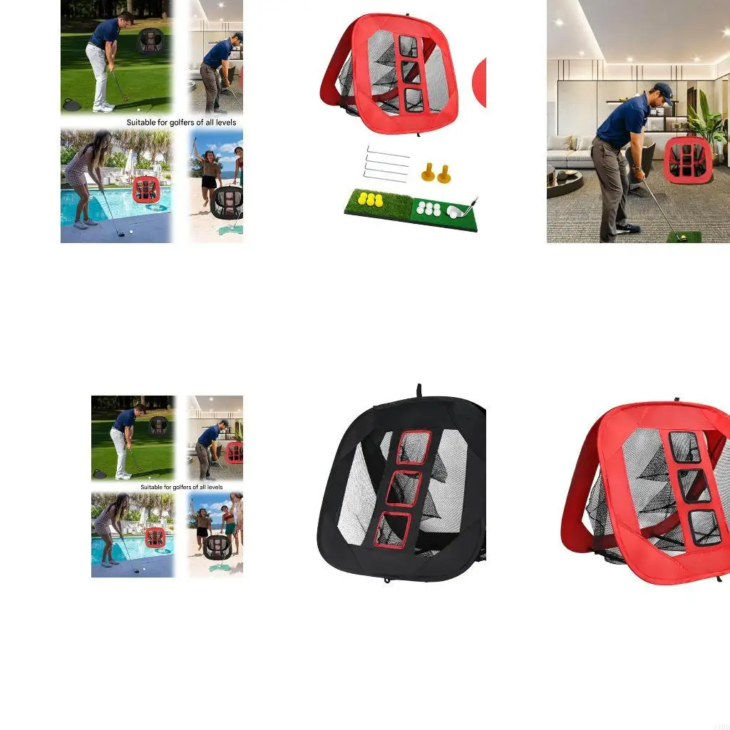 Home Golf Hitting Net Set with Foldable Frame and Pocket Openings 24BD