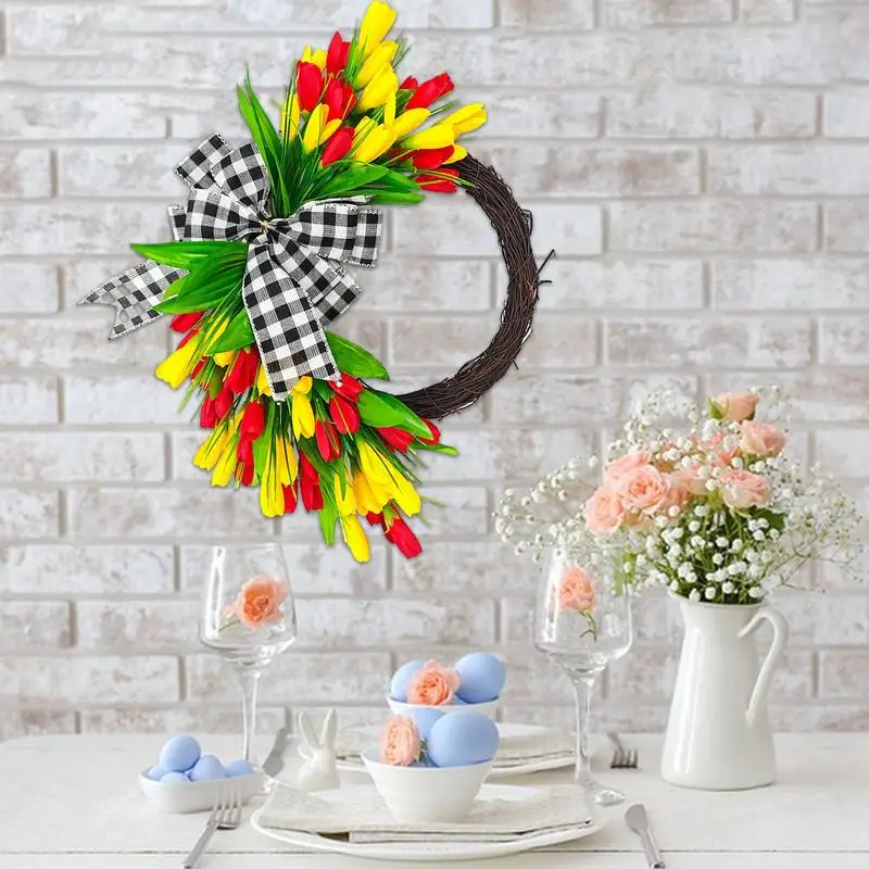 Artificial Tulip Flower Rustic Wreath Festival Theme Multifunctional for Harvest House Front Door Decoration Tulip Flower Wreath