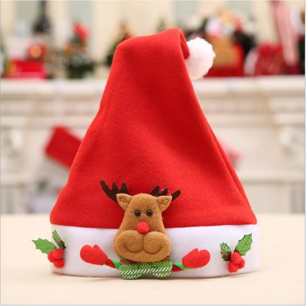 Modello di cartone animato Cappello di Babbo Natale Cappello rosso carino Cappello di carnevale per feste di festa Forniture natalizie per bambini adulti
