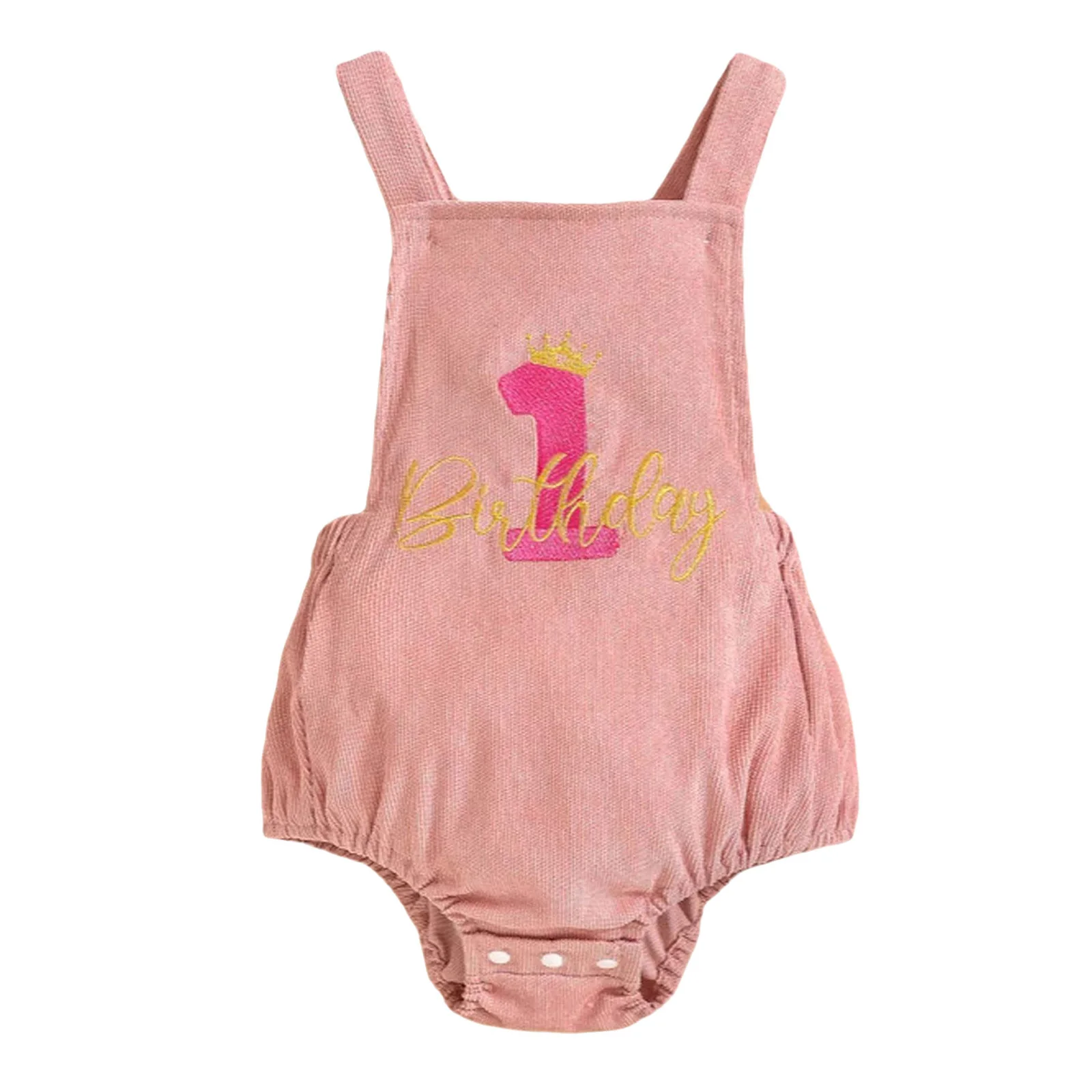 

Infant Baby Boys Girls 1st Birthday Romper Sleeveless Cross Back Embroidery Corduroy Jumpsuit Kids Clothing Cake Smash Outfits