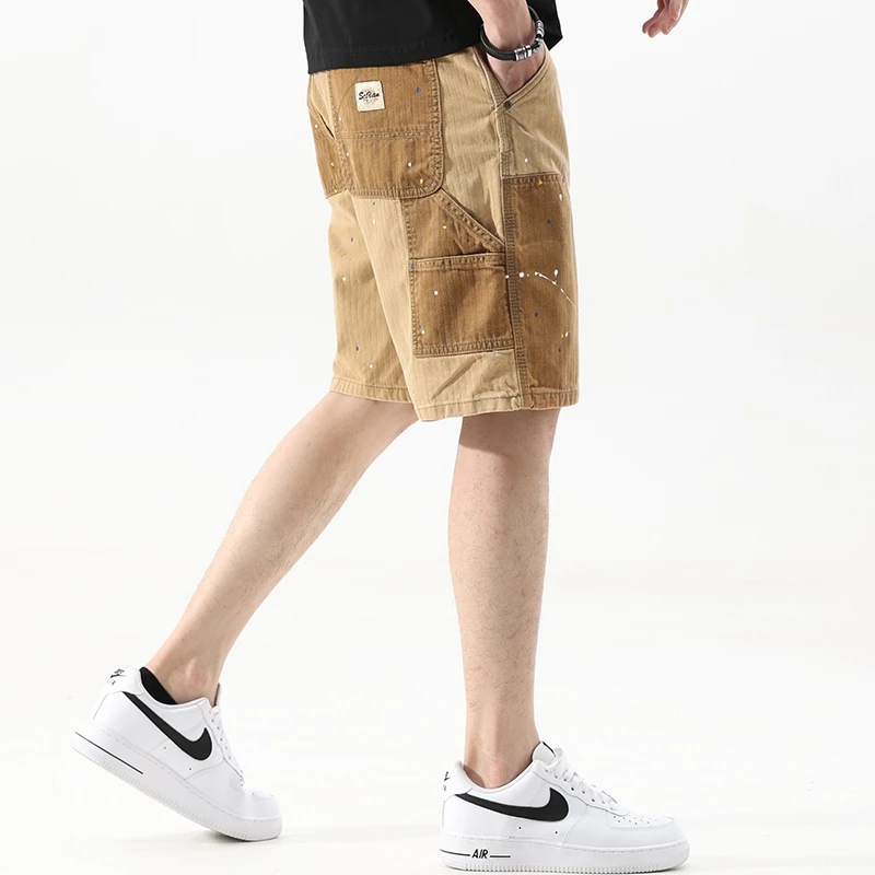 

American Sle Workwear orts Men's Summer Trendy Color Blo Splatter Straight Leg Medium Length Casual Versatile Five-Quar...