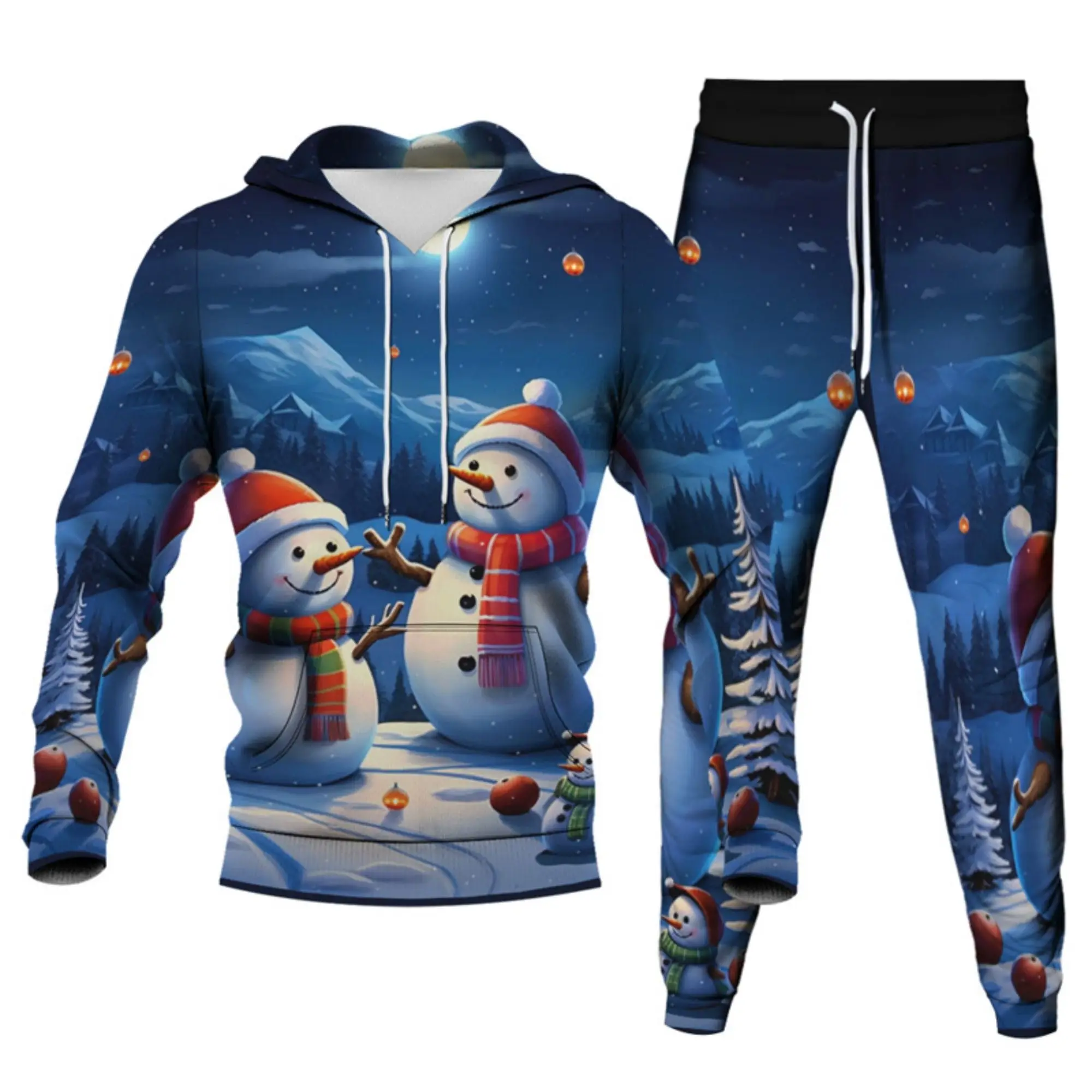 Christmas Santa Claus Snowman Hoodies Pants 2 Pcs Set 3D Printed Men Women Tracksuit Outfits Novelty Xmas Joggers Sweatshirt Set