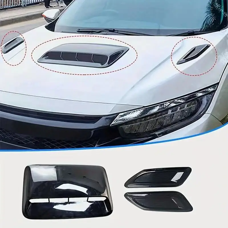 40cm Universal Car Air Flow Decorative Intake Hood Scoop Bonnet Vent Sticker Cover Hood Geared to fit any FLAT Hood Vehicle