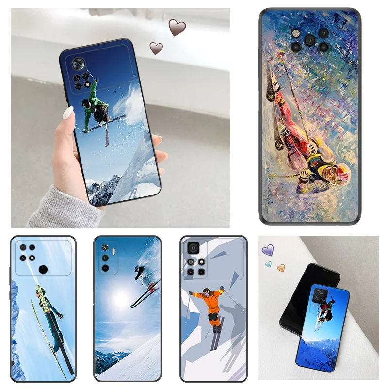 Anti-Drop Soft Phone Case For Xiaomi Poco x5 5G x4 x3 pro f3 gt f4 f5 m5 m4 m3 c40 c50 c51 Cool Ice Snow Ski Jump Cartoon Cover