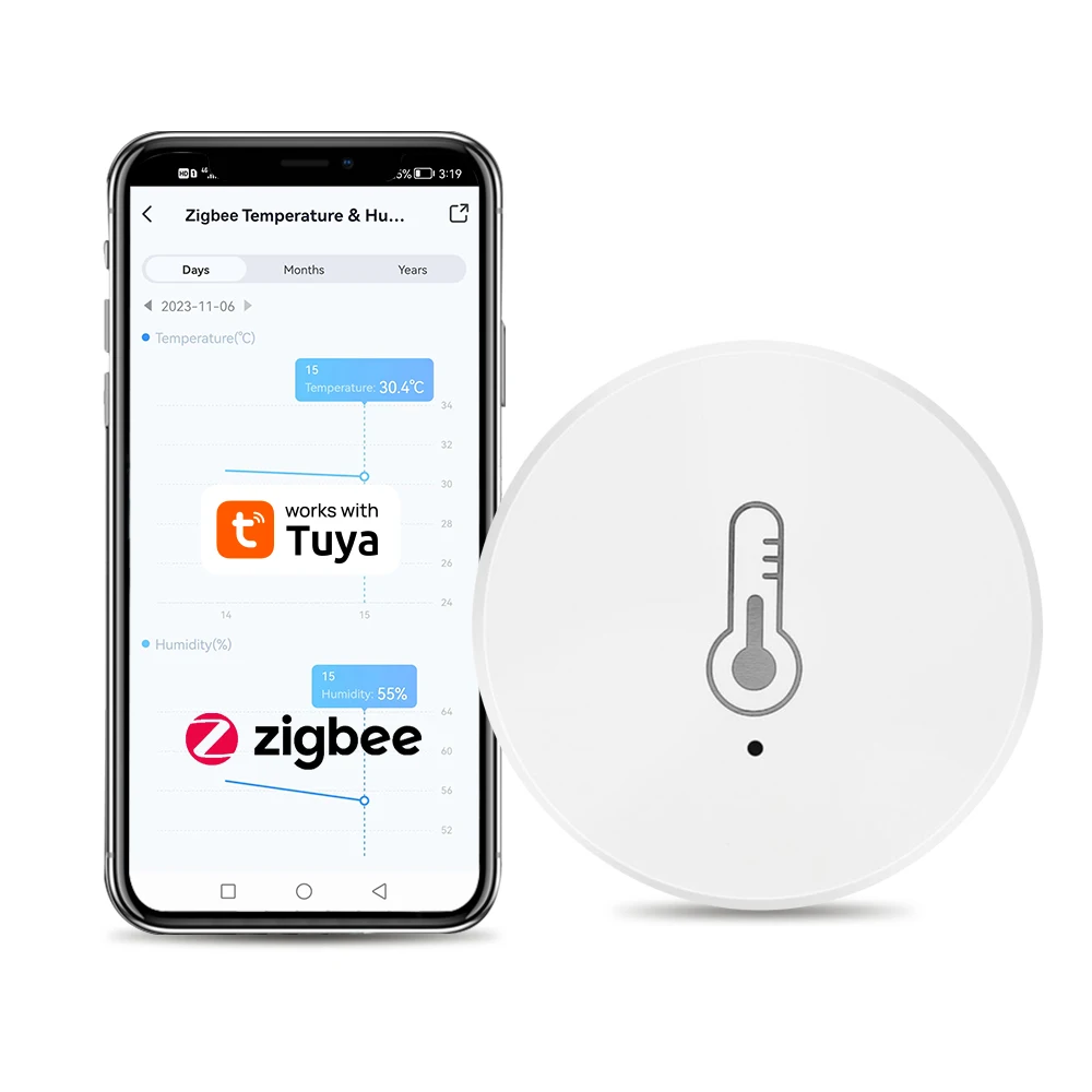 Tuya ZigBee Mini Temperature Humidity Sensor Smart Home Remote Monitor Works with Gateway Alexa Google Home Voice App Control