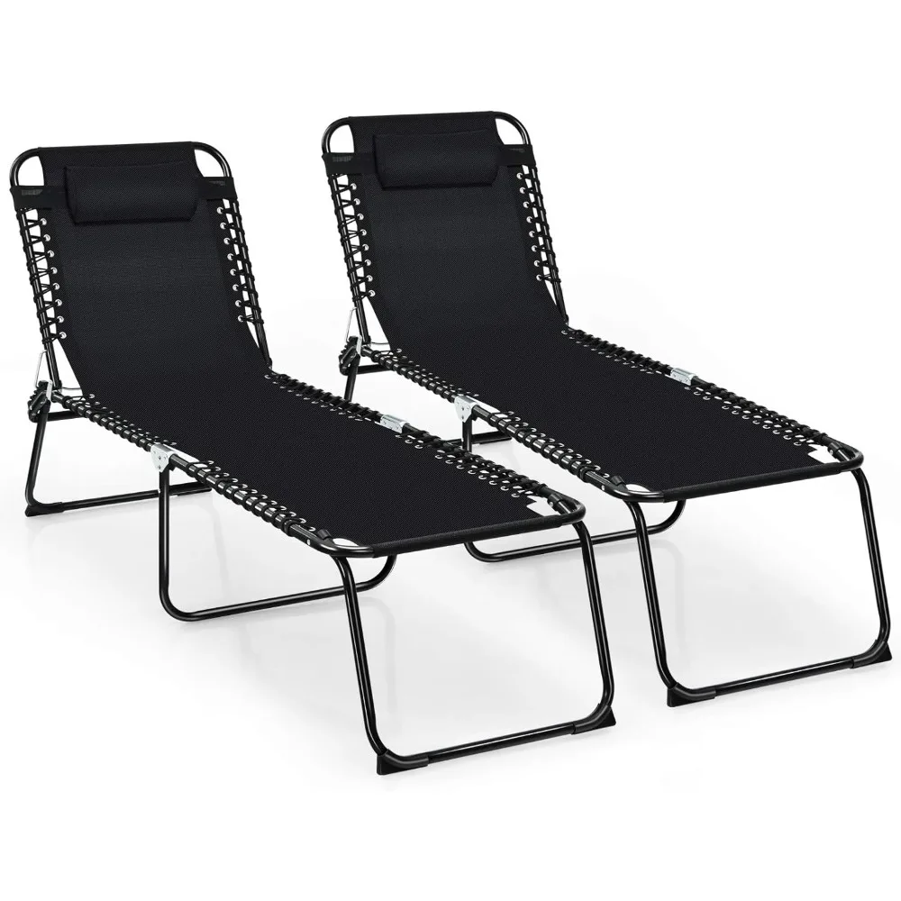 

Chaise Lounge Chair Outdoor - Patio Lounge Chair w/Pillow, 4-Level Adjustable Backrest, 2-Level Footrest, Heightened 16”|