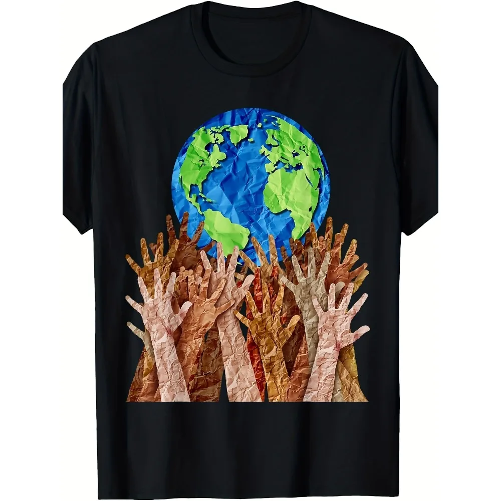 Men's & Women's Multiculturalism & Diversity T-Shirt - 220gsm Pure Cotton Retro Cultural Unity Design, Short Sleeve Round Neck Casual Tee for Year-Round Wear, Unisex Apparel Promoting Global Harmony