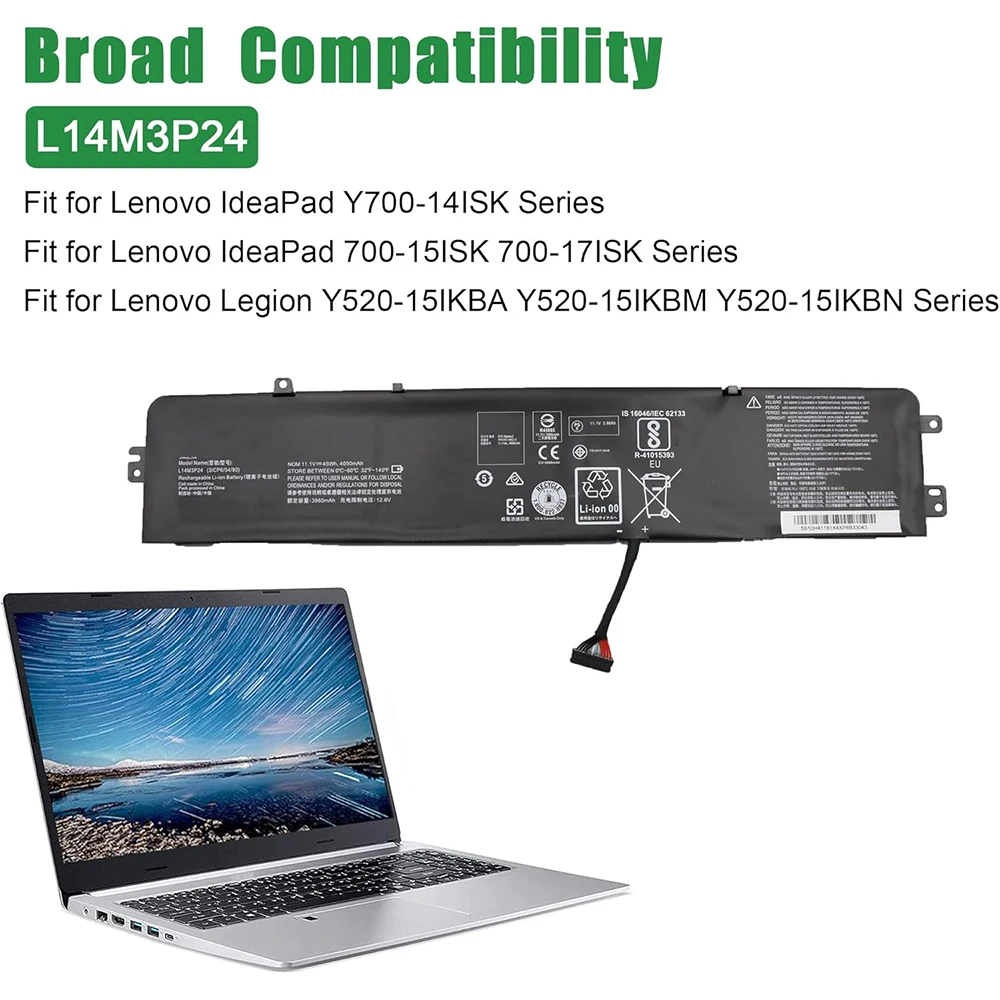 L14M3P24 Laptop Battery for Lenovo IdeaPad Y700-14ISK 700-15ISK 700-17ISK Legion Y520-15IKBA Y520-15IKBM L14S3P24 L16S3P24
