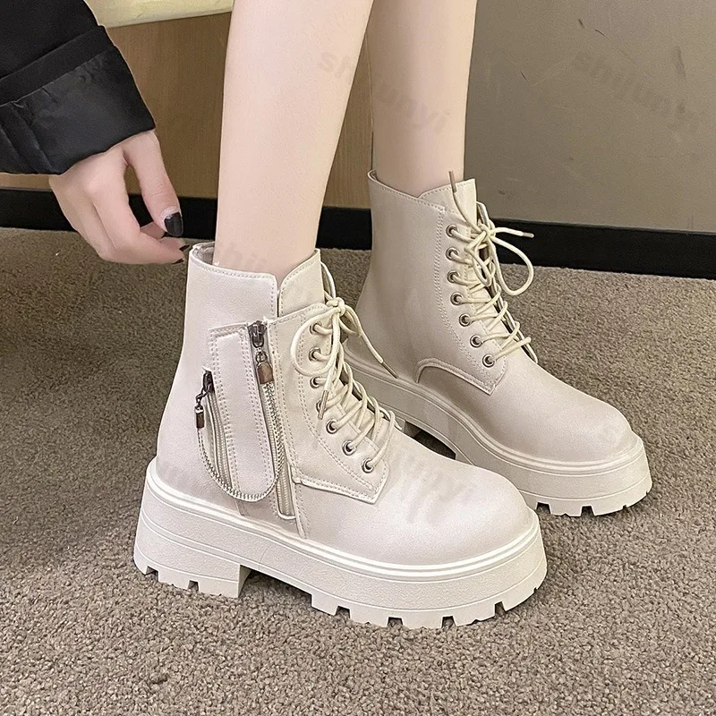 

Women Ankle Boots Fashion 2025 Autumn Women Short Boots Women Platform Zipper Retro British Anti Slip Shoes Zipper Botas Mujer