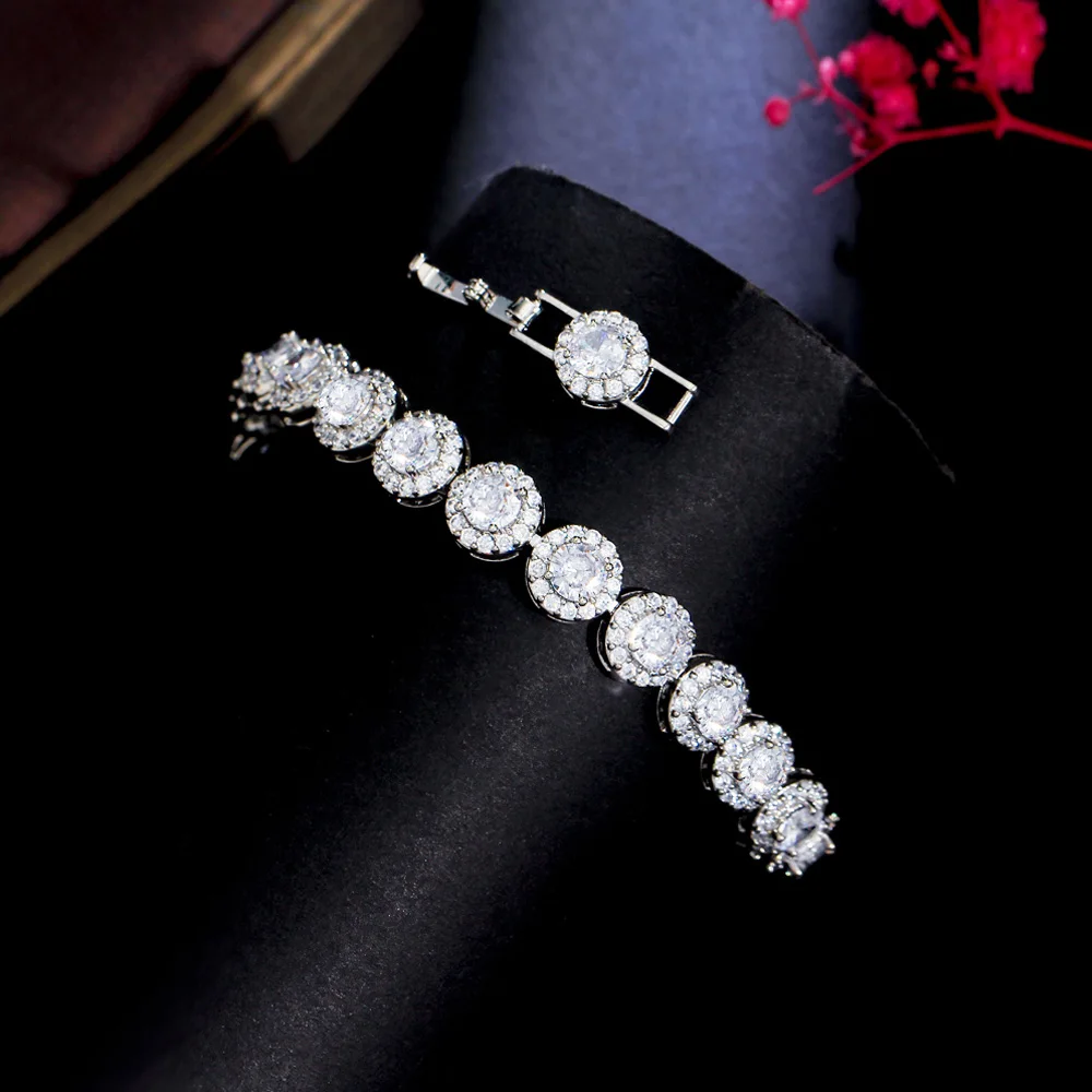 Pera Bling Ice Out Round Crystal Link Chain Tennis Bracelets with Extend Clasp Fashion Hand Watch Jewelry Gift for Women B095