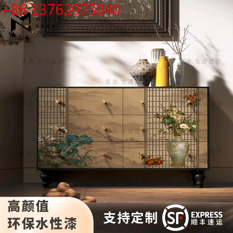 

Новый шестиколесный сундук в китайском стиле для спальни, прикроватный шкафчик для хранения вещей, комод из цельного дерева