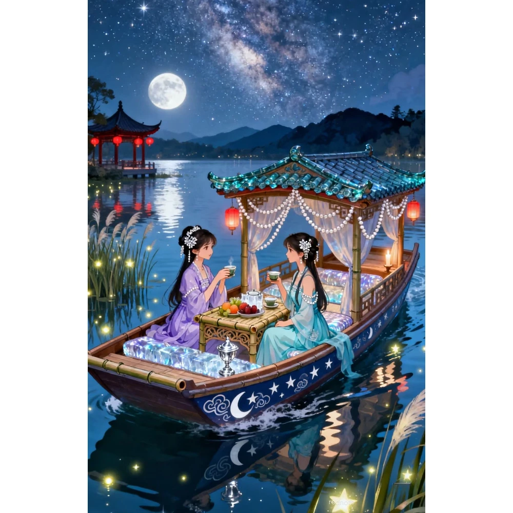 

500/1000/1200/2000 PCS Jigsaw Puzzles Lake Boat Moon Scenery Family Activity Games for Gameroom Bedroom Home Decor Gift
