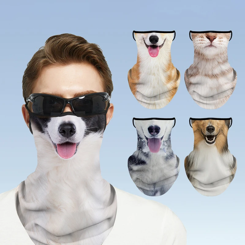 1pc 3D Cat Dog Cute Animal Balaclava Motorcycle Hat Summer lce Silk Breathable Bandana Cycling Running Face Mask Cover Scarf image 3