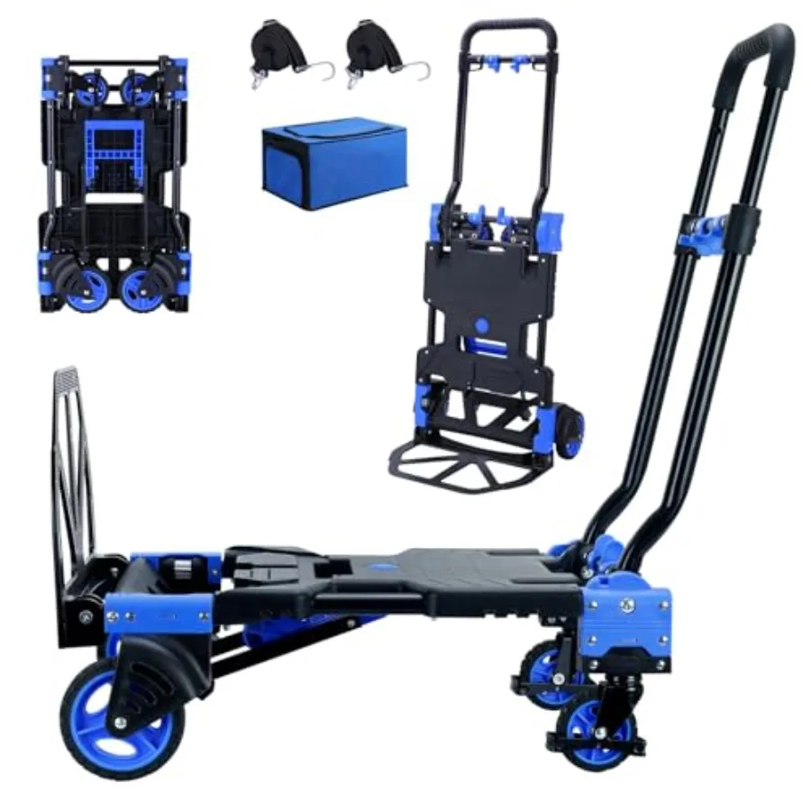 

2-1 Folding Hand Truck Dolly 330LBS Capacity Foldable Dolly Cart with Retractable Handle and 4 Rubber Wheels for Luggage Travel