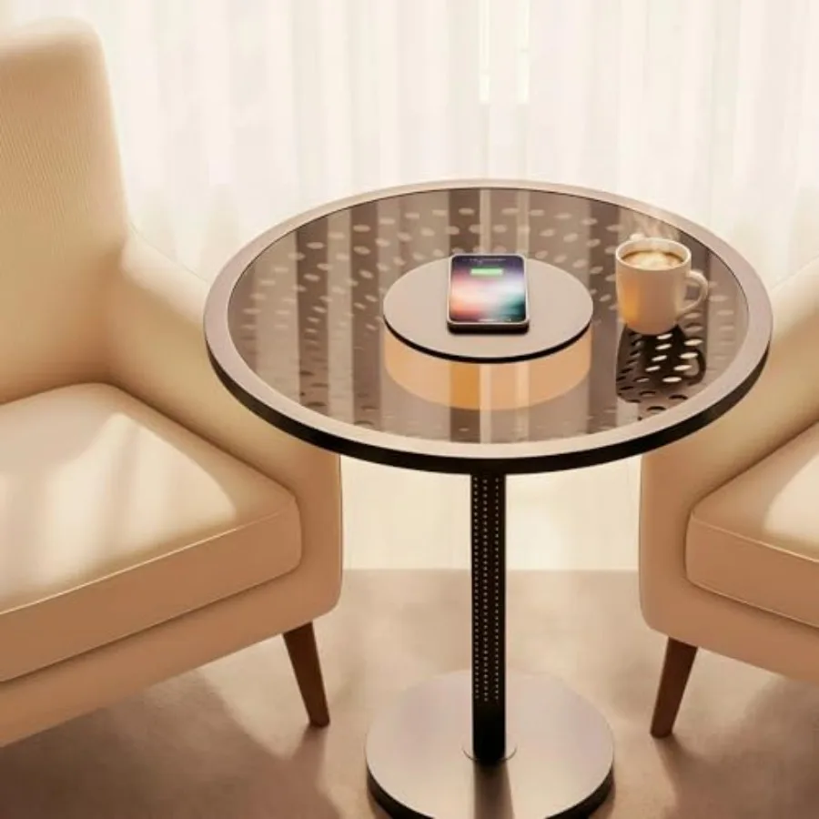 End Table Side Table with Ambient Light and Wireless Charging Nightstand Small End Table for Bedroom and Living Room Lamp Table