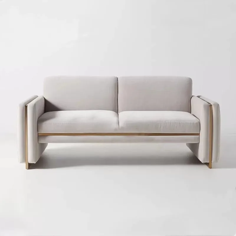 Stainless steel three-person retro sofa hotel model room light luxury sofa