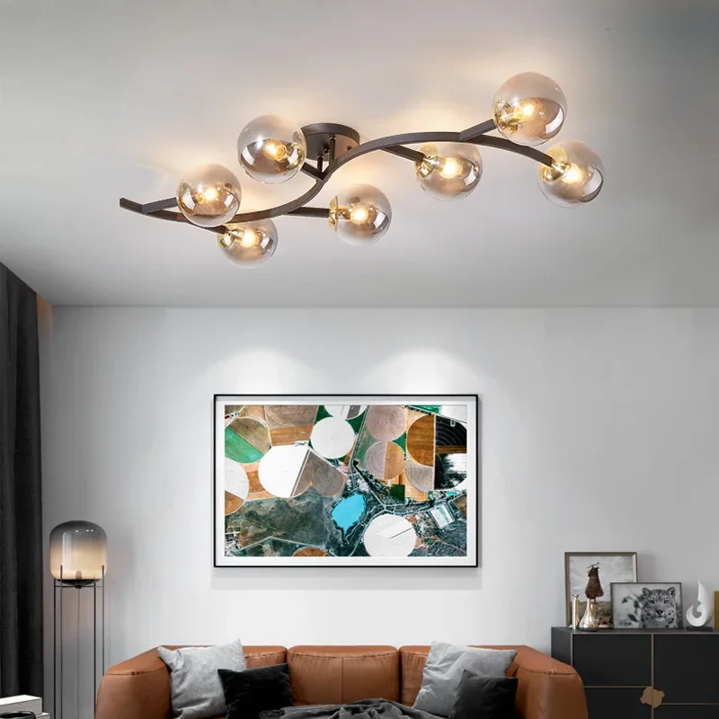 SANDYHA moderne minimalistische plafondlamp tak glazen bol plafondlamp LED-verlichtingsarmaturen voor slaapkamer woonkamer woondecoratie