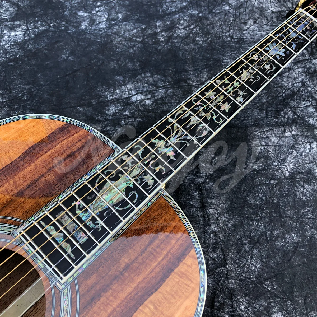 39 Inches All Koa Wood OOO Type Acoustic Guitar Real Abalone Inlays Ebony Fingerboard Electric Guitar