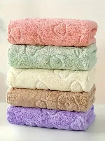 5-Piece Set Soft Absorbent Coral Fleece Quick-Drying Bathroom Towels Cute Fun Design Face Towels for Home