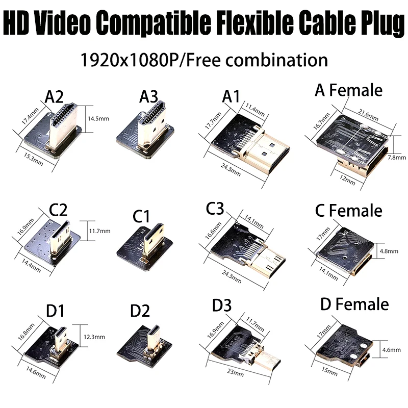 1PCS Ribbon FPV HDMI-Compatible Connector Flexible Flat Cable Raspberry Pi 4 Micro HDMI to HDMI/Mini HDMI Female 90 Degree FFC