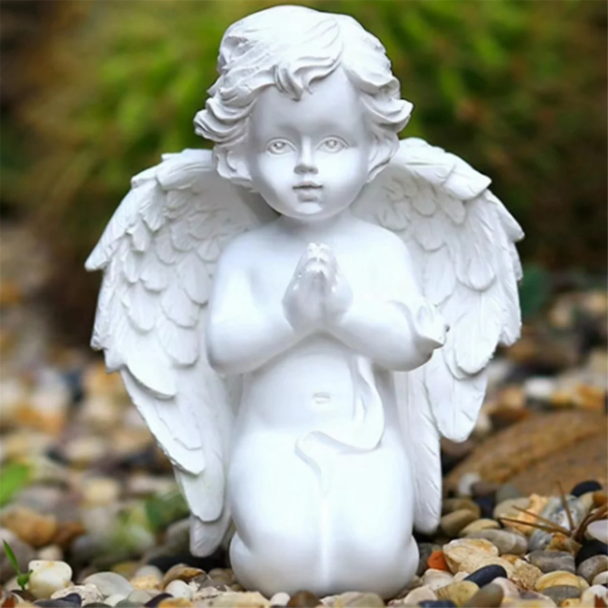 Kneeling Praying Pure White Angel with Wing Resin Garden Statue Memorial Resin Yard Figurine Garden Statue Gift