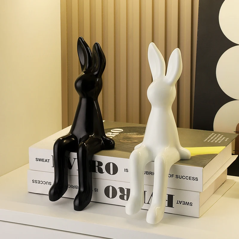 Miniso lindo conejo sentado de orejas largas decoración de la habitación estatua lujosa decoración del hogar regalo de Pascua para buenos amigos