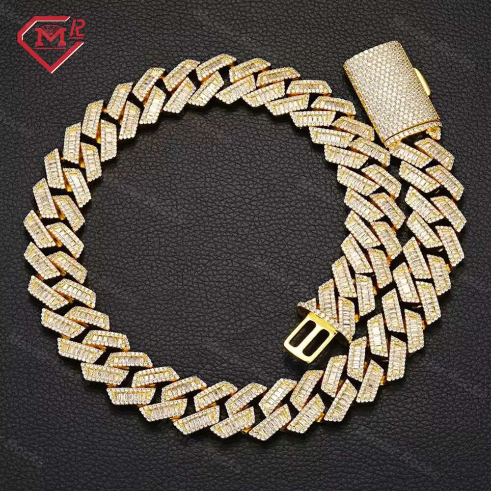 

Hiphop Baguette Cuban Link Chain 20mm Gold Plated 925 Sterling Silver Iced Out Moissanite Cuban Link Chain