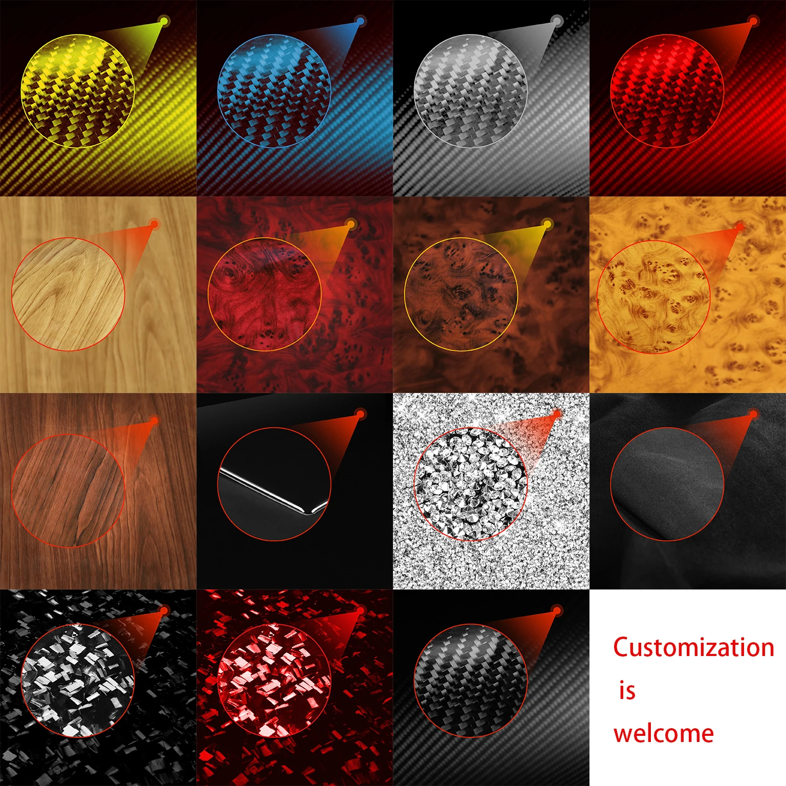 

Для послепродажной замены наклеек из углеродного волокна.