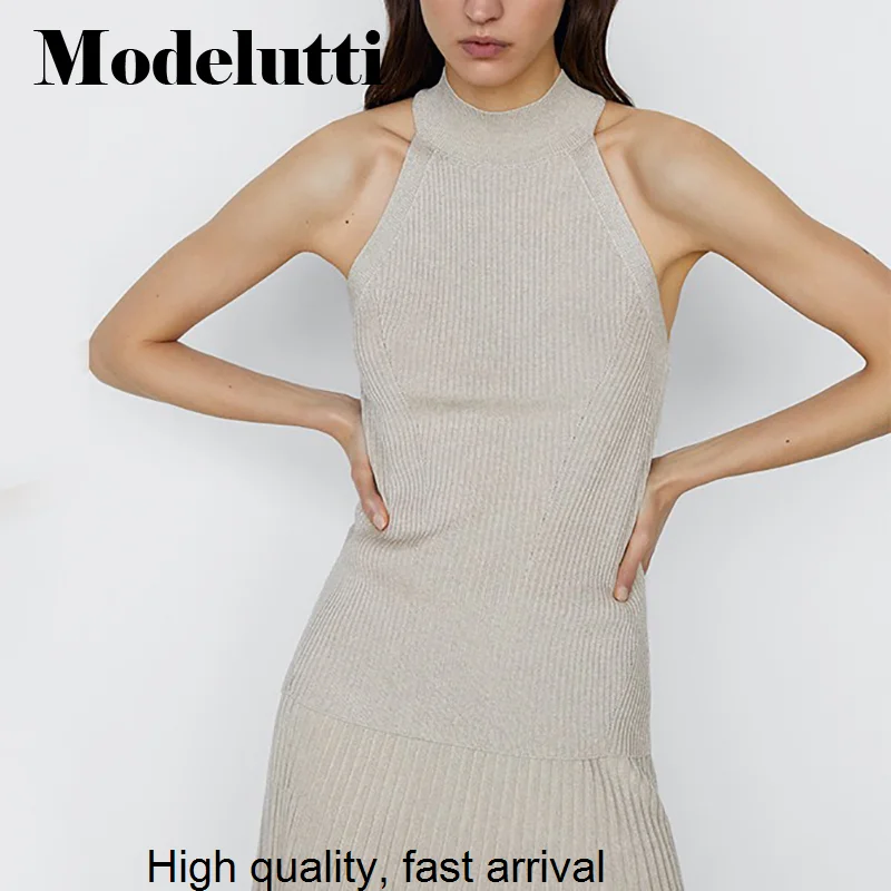 New Spring 2023 Summer Sleeveless Knitted Ribbing Ring Neck Sling Women Solid Color Elegant Simple Casual Tops Female