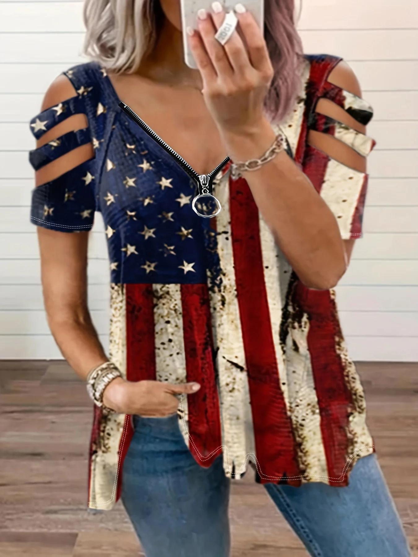 

Женская повседневная модная футболка больших размеров с принтом на молнии и V-образным вырезом, жилет с короткими рукавами, топ