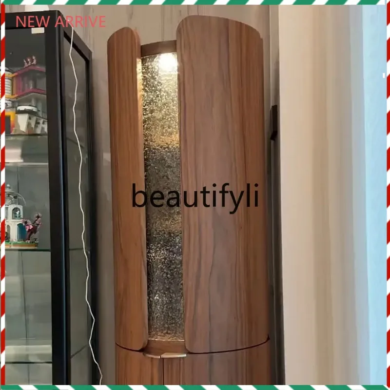 

D2520 North American Black Walnut Wine Cabinet Modern Corner Living Room Round Storage Display Cabinet