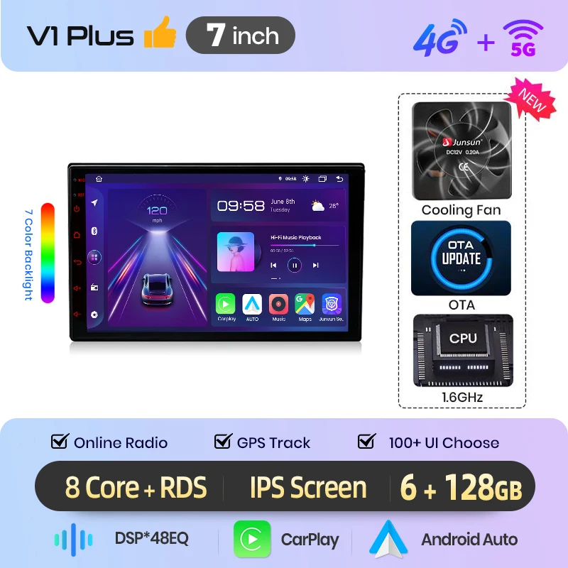 Junsun 7 9 10'' Universele CarPlay Android Auto autoradio voor VW Fiat Renault Nissan Peugeot GPS Multimedia autoradio Stereo Navigatie
