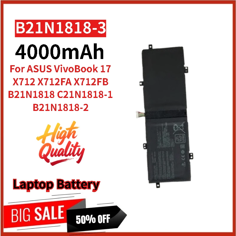 

100% новая сменная батарея для ноутбука B21N1818-3 7,7 В 32 Втч 4000 мАч для ASUS VivoBook 17 X712 X712FA X712FB B21N18-2 B21N18-1