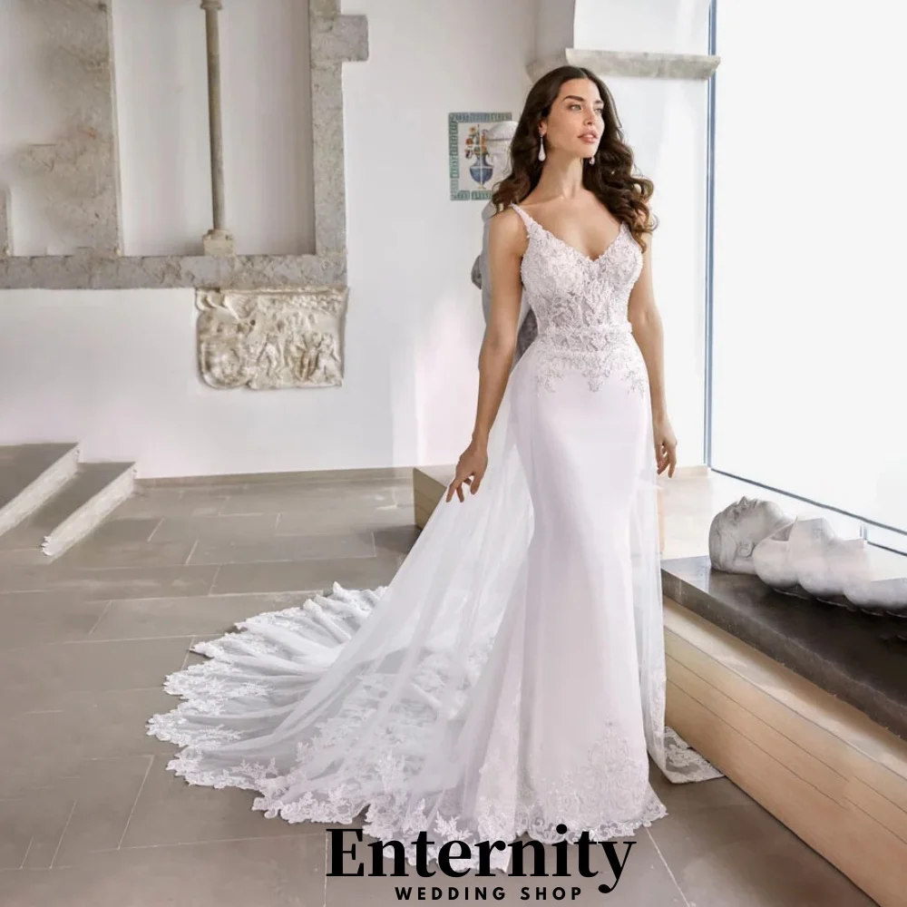 

Customized Lace Applique Wedding Dresses Elegant V Neck Spaghetti Strap For Women Charming Bridal Gowns Vestidos De Novia