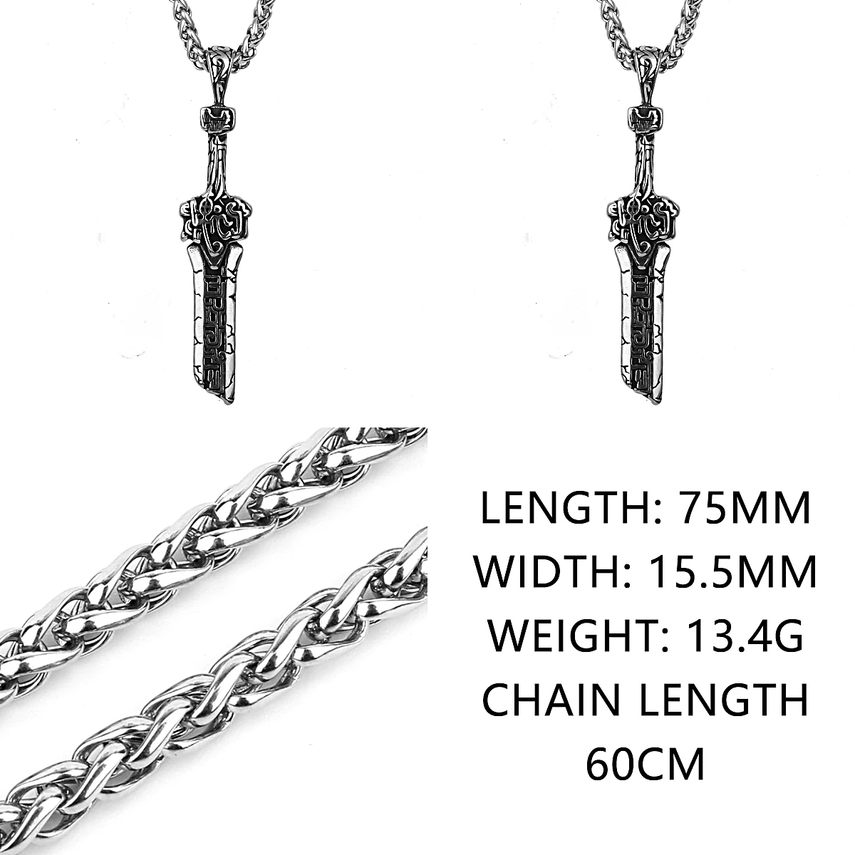 Stainless Steel Simplicity Fashion Broken Sword Pendant Necklace Men\'s Gothic Punk Scandinavian Rune Amulet Necklace Jewelry
