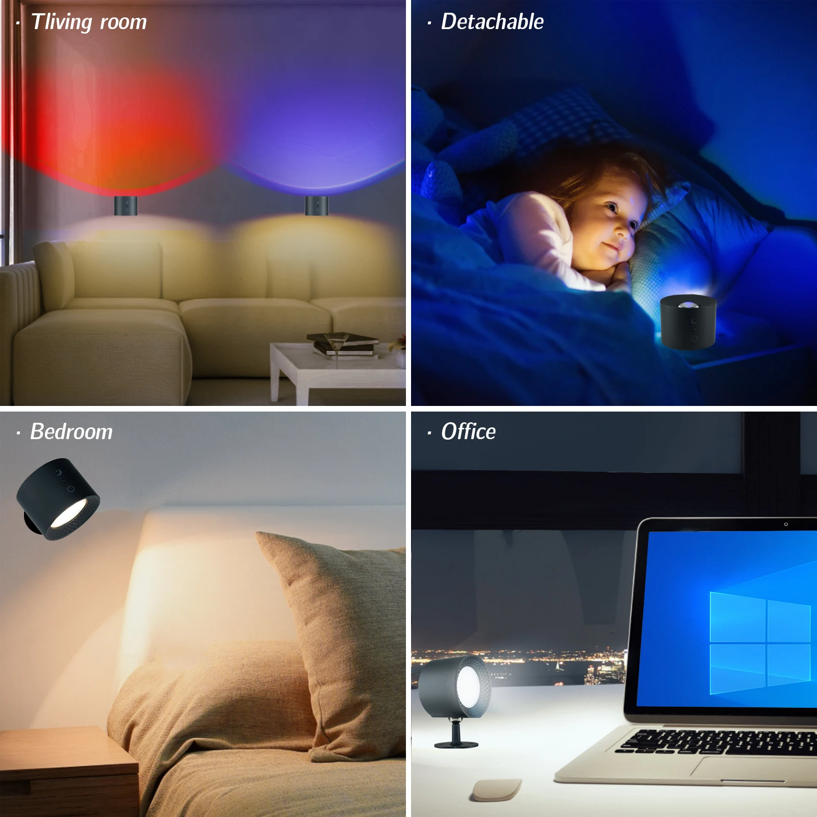 Led Wall Lamp Touch Control Remote 360 Rotatable USB Recharge Wireless Portable RGB Night Light For Bedside Bedroom Reading Lamp